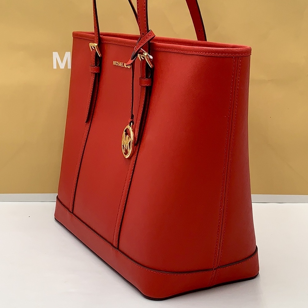 MICHAEL KORS JET SET TRAVEL LARGE TOP ZIP SHOULDER TOTE FLAME COLOR - Picture 4 of 14